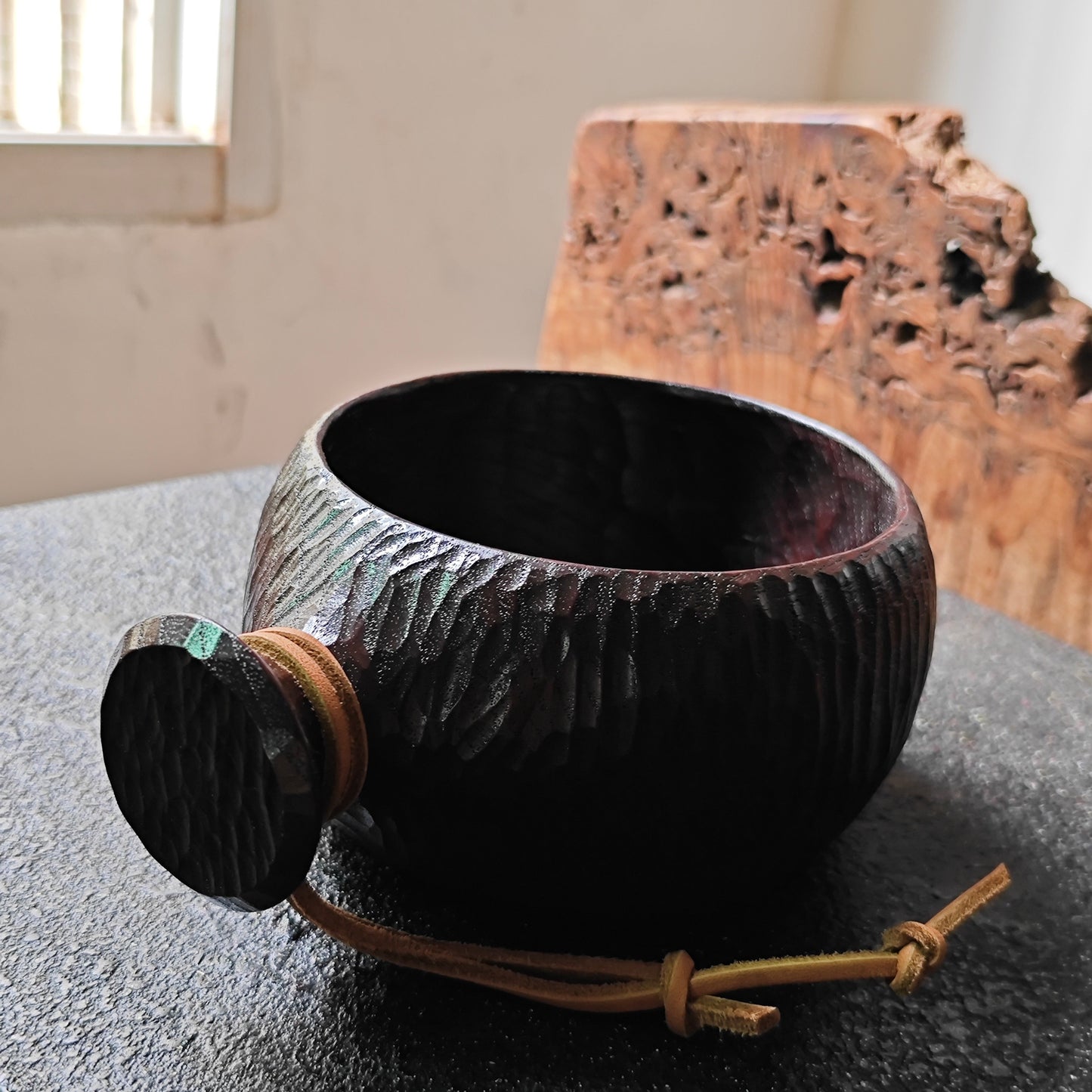Burmese Teak Bowl with Natural Lacquer Finish