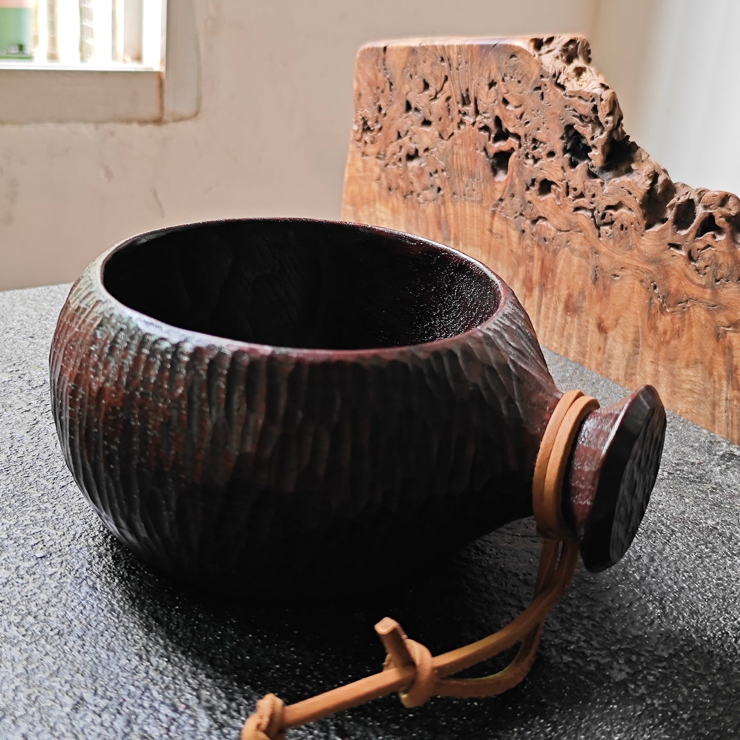 Burmese Teak Bowl with Natural Lacquer Finish