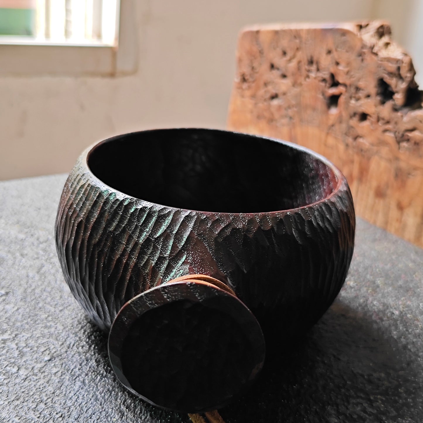 Burmese Teak Bowl with Natural Lacquer Finish