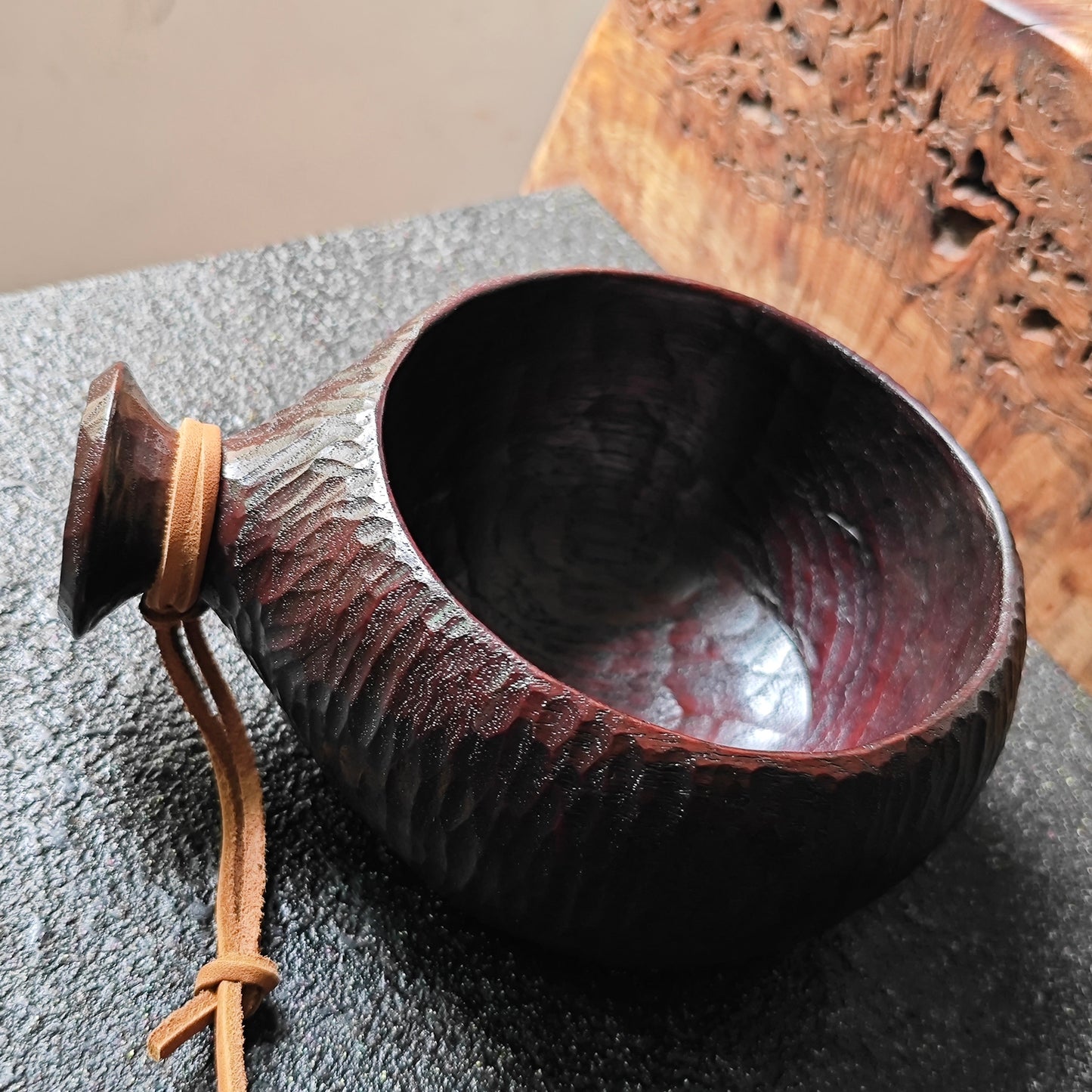 Burmese Teak Bowl with Natural Lacquer Finish